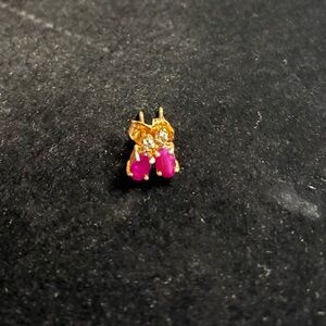 14k Yellow Gold Ruby Stud & Diamond Chips Drop Earrings